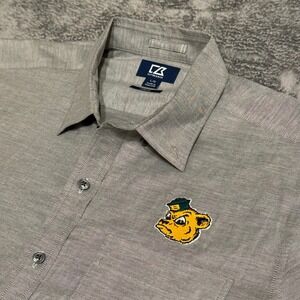 Baylor Bears Cutter & Buck Mens Grey Short Sleeve Button Up Bear‎ Logo Sz L